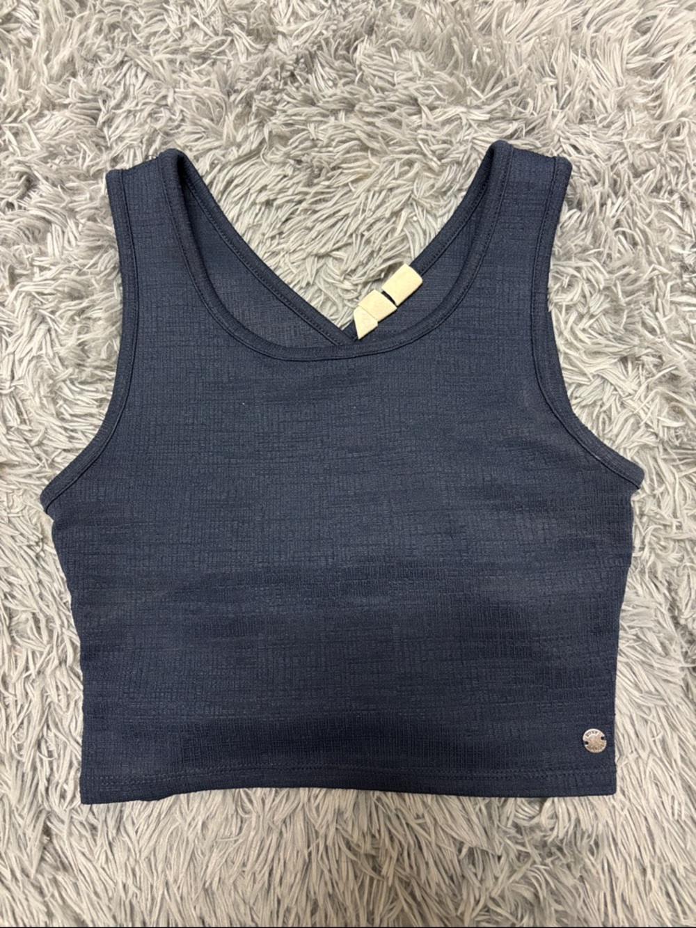 Roxy Ribbed V-Neck Crop Tank Top - Navy